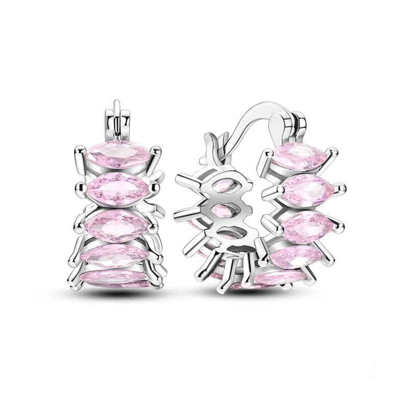 Romantic Heart Shapen Girl Earrings 925 Silver Rainbow Heart Hoop Earring Silver Jewelry Gift