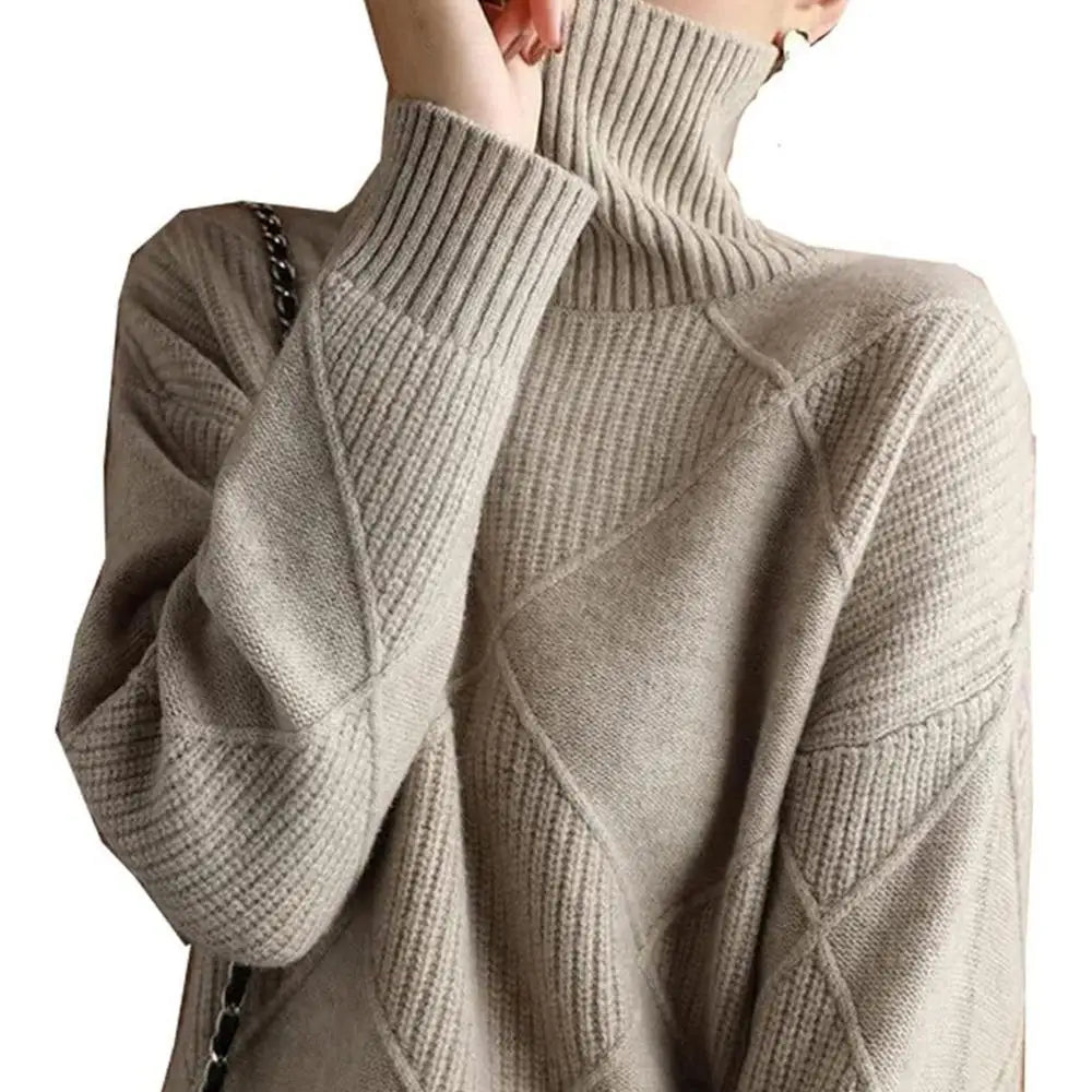 Turtleneck Sweater Long Sleeve High Neck Winter Sweater Warm Turtleneck Sweaters Knitted Loose Women Pullover Sweater Jumper