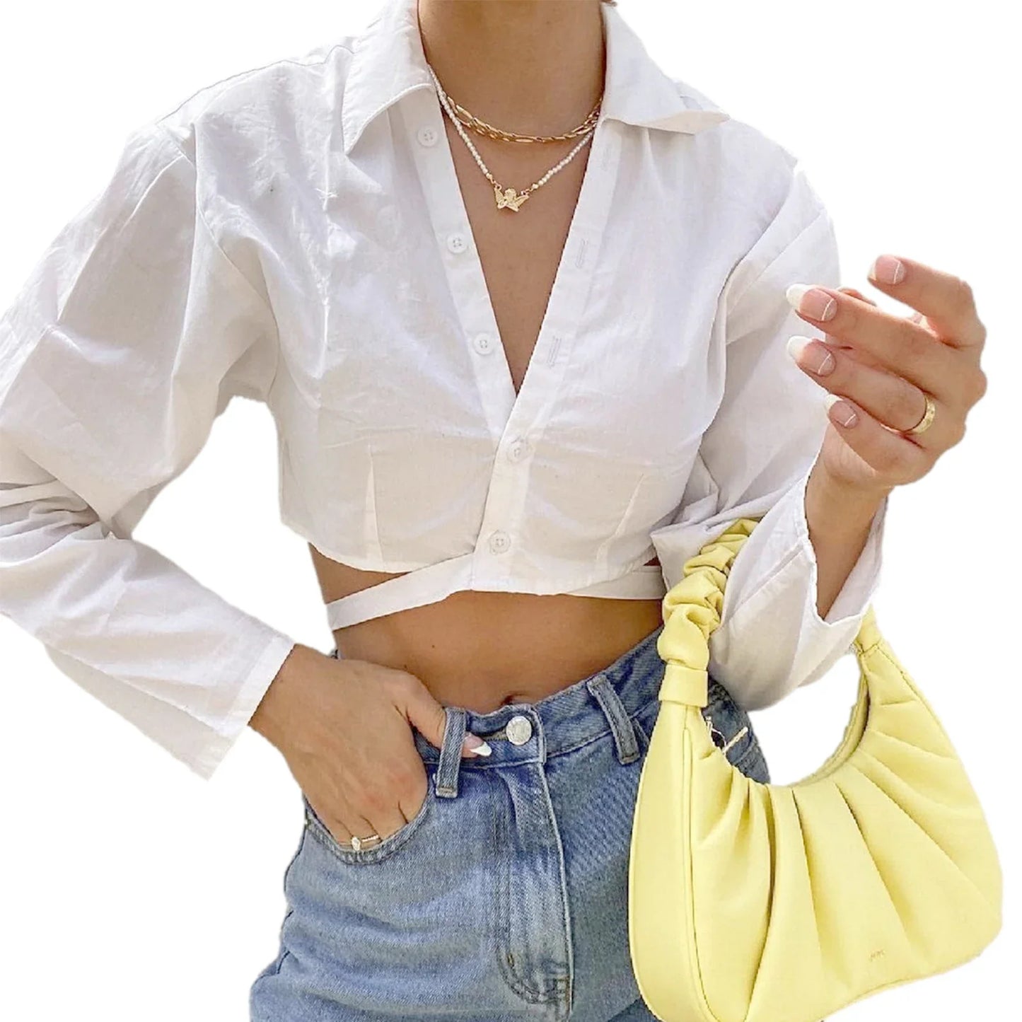 Women Long Sleeve Korean K-POP Shirt 2022 Fashion Ladies Club Street Sexy Short White Top Blouse Spring Summer Tops