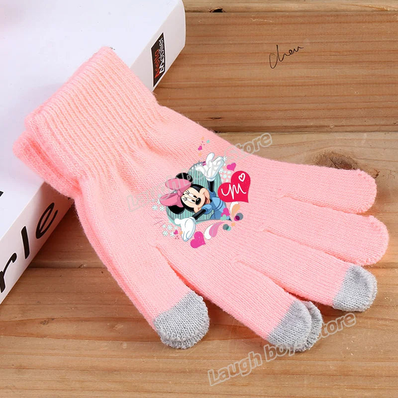 Disney Anime Glove Mickey Mouse Cartoon Five-finger Gloves Outdoor Sports High Quality Touch Screen Knit Mittens Kawaii Kid Gift