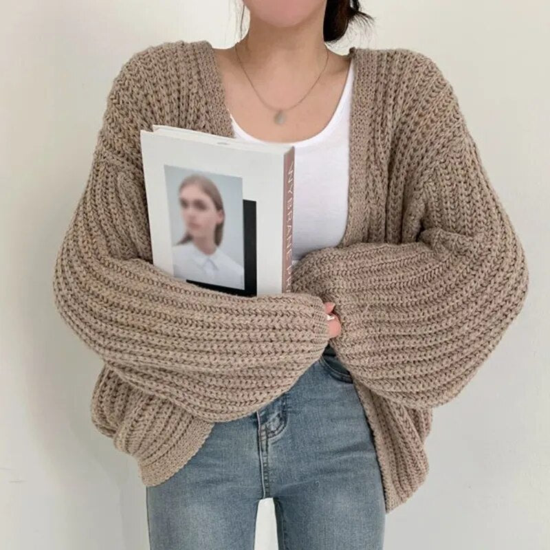Y2k Cardigan Sweater Women  Vintage Harajuku Lantern Sleeve Sweater Casual Korean Fall Streetwear Tops Coat Chic Lazy Wind