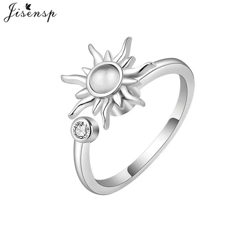 Luxury Fashion Fidget Spinner Ring Anxiety for Women Multiple Crystal Planet Butterfly Finger Rings Anti Stress Wedding Jewerly