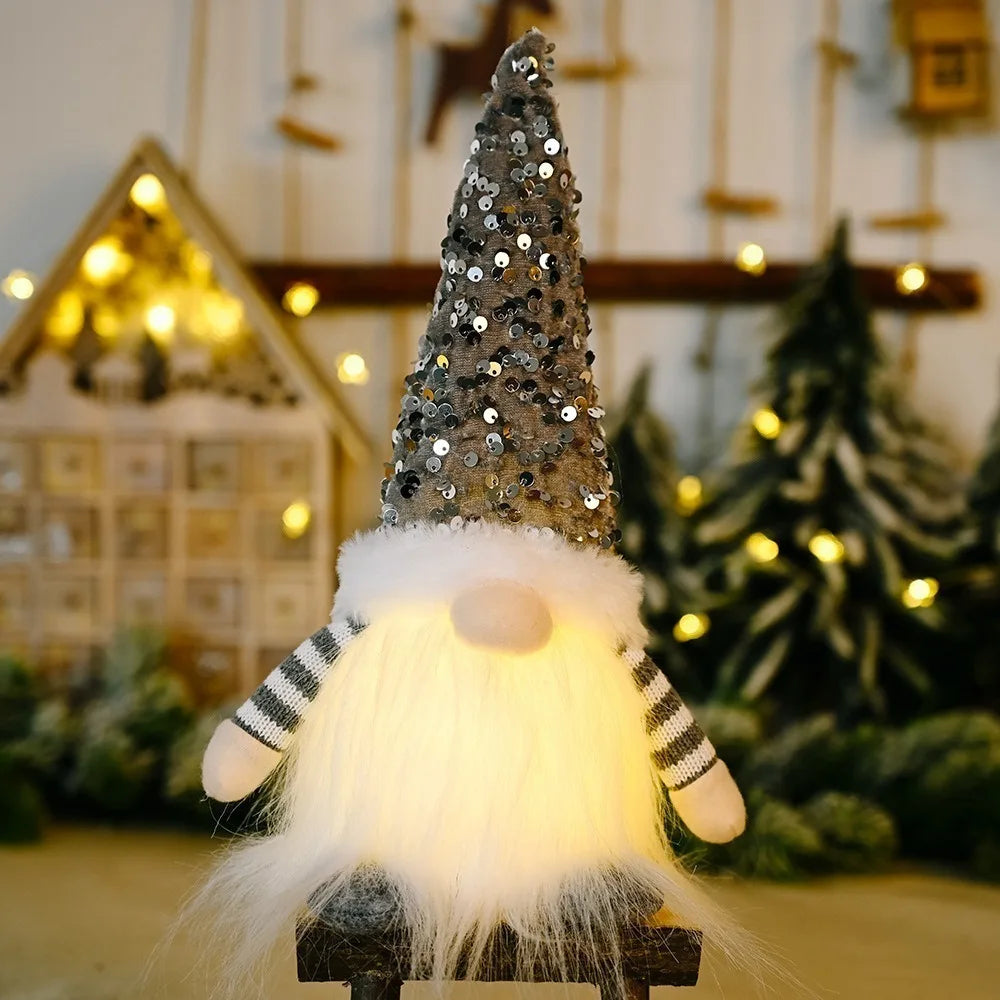 30CM Glowing Knitted Gnome Doll with Led Night Light Christmas Decorations 2024 Home Xmas Tree Decor Navidad New Year 2025 Gift
