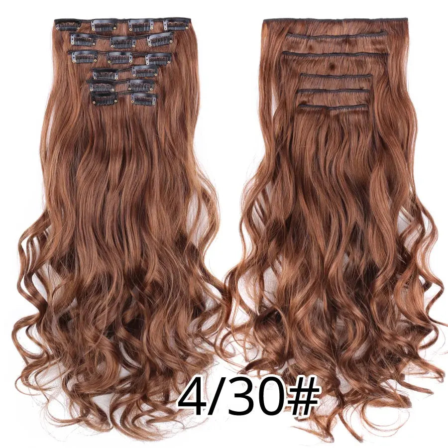 Leeons 16Clips Long Straight Synthetic Clip On Hair Extensions Cheveux Clip Naturel High Temperature Fiber Black Brown Hairpiece