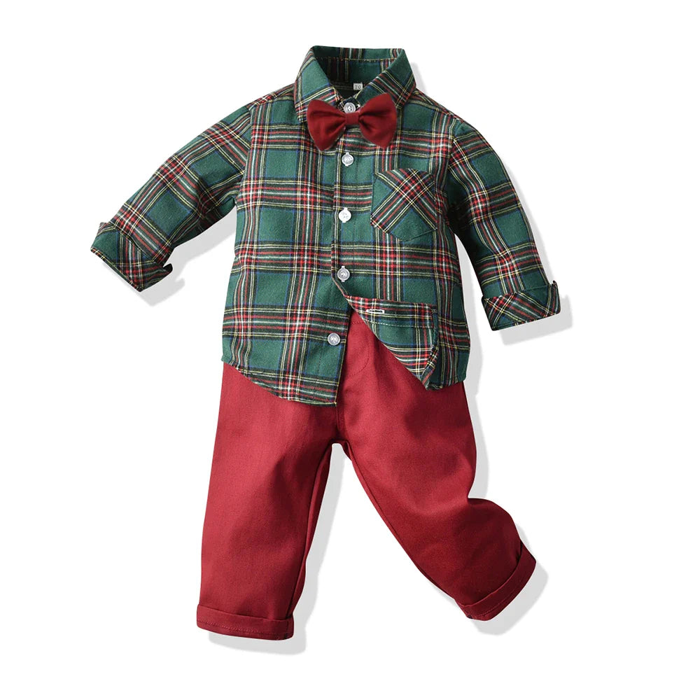 Toddler Boys Clothing Set Autumn Winter Children Suspender 2 PCS Suit Kids Christmas Outfits