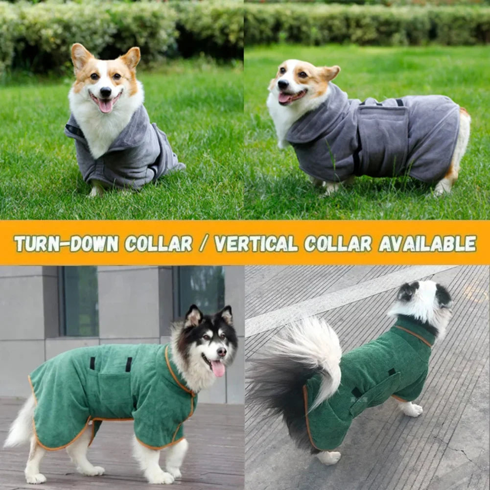 Dog Bathrobe Bath Towel Robe Absorbent Soft Towel for Large Medium Small Dog Quick Dry Adjustable Drying Coat Pet Accessories