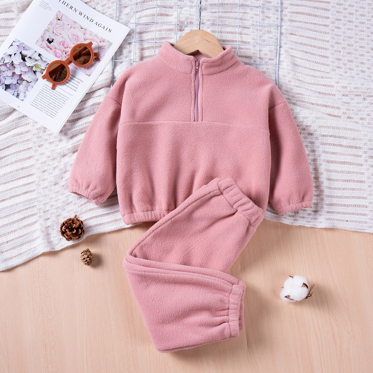 Winter Children Sets 0-4Y Girls Boys Thick Fleece Hooded Long Sleeve Pullover+ Solid Casual Long Pants Suits