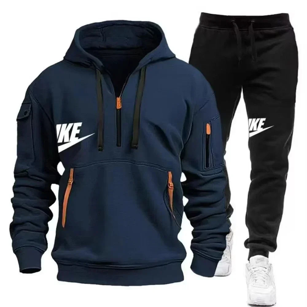 2025 New men's autumn and winter zipper hoodie + trousers casual sportswear.