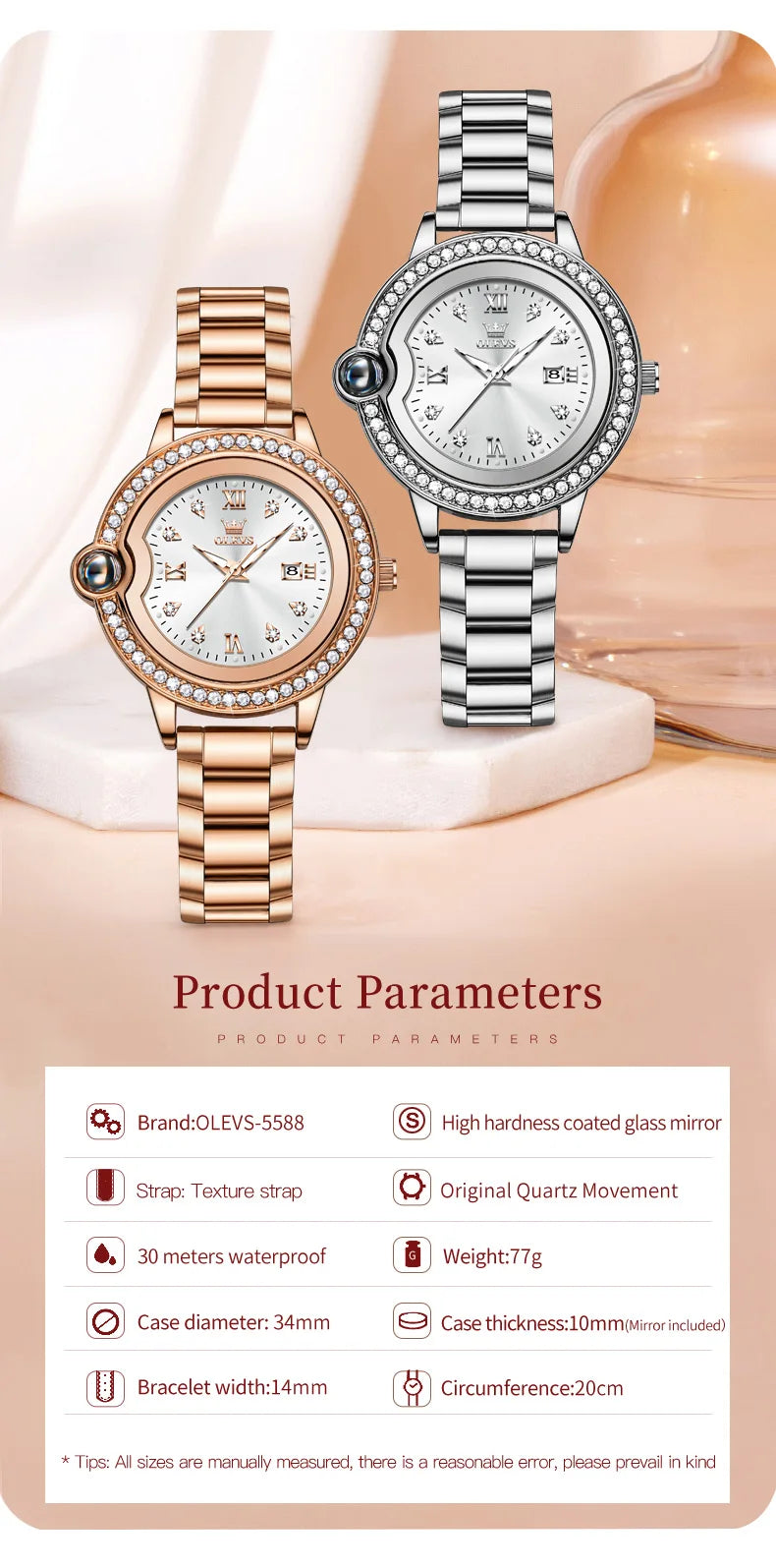 OLEVS 5588 Original Certification Women's Watches Love Expressing Watch Quartz Watch for Lady's Waterproof Date Dress Wristwatch