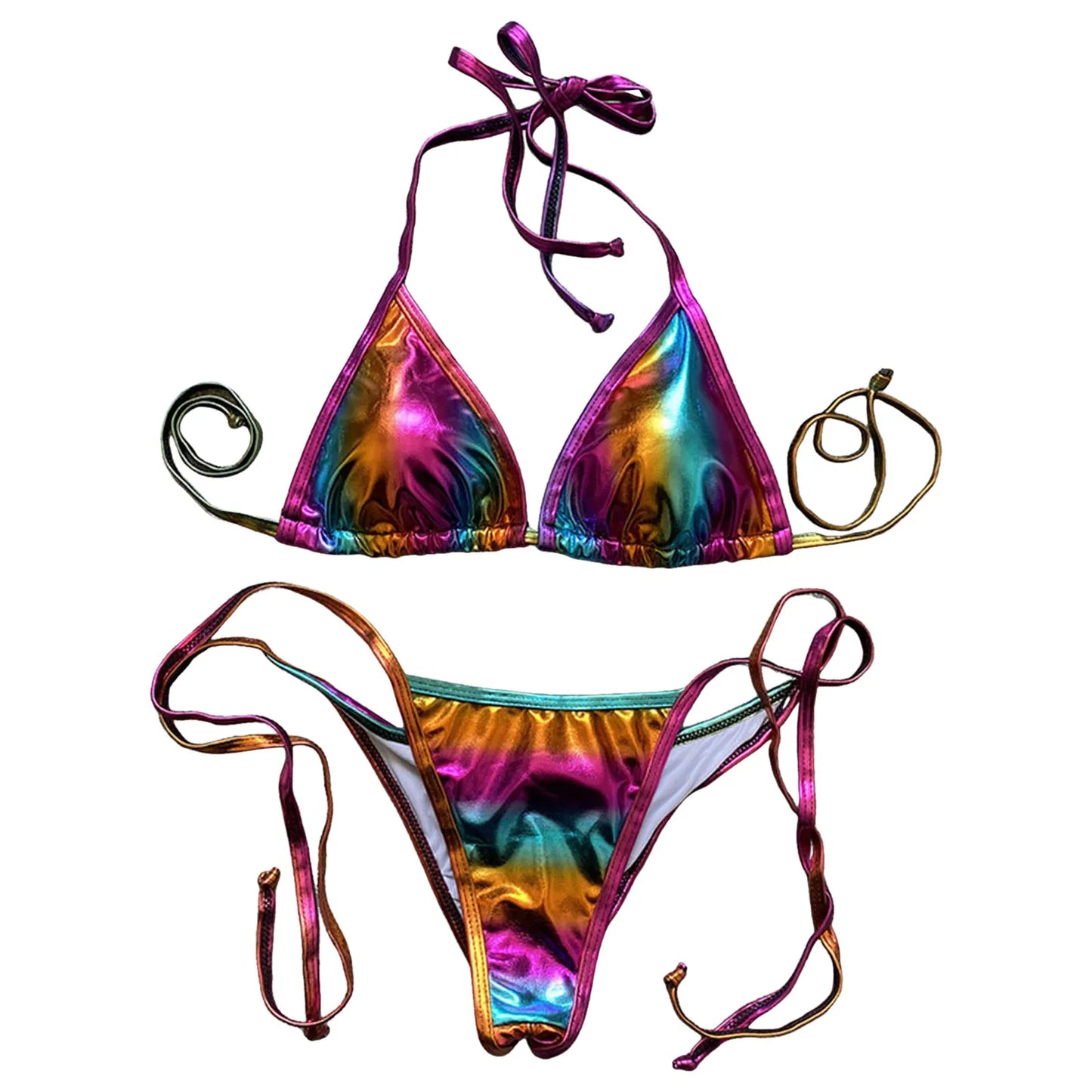 2 Pcs/Set Bikini Set Sexy Leather Bikinis 2024 Solid Halter Neck Strap Thong Swimwear Bathing Suit Women Swimsuit Set For Beach