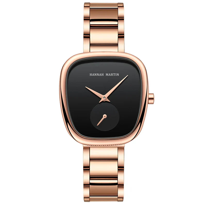 2023 New Women's Quartz Wristwatch 34mm Wine Barrel Rose Gold Black Stopwatch Fashionable Minimalist Style Oval Women's Watches