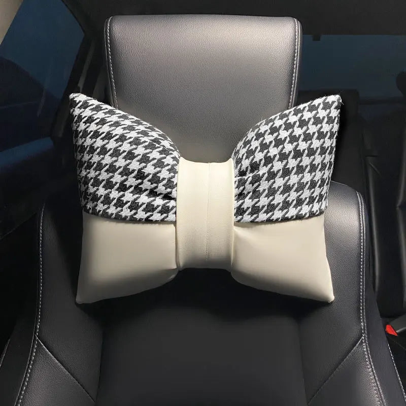 Car Headrest Neck Care Supplies Bird Grid Cute Bow Decorative Female Car Pillow