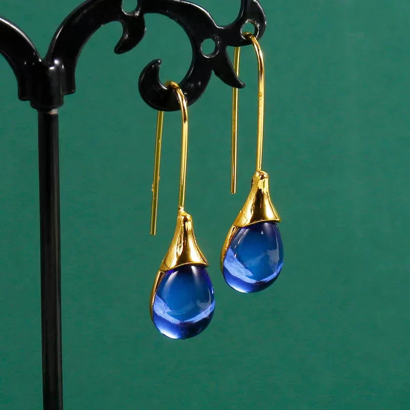 New color inlaid water drop glass stone earrings with exaggerated personality for women's jewelry
