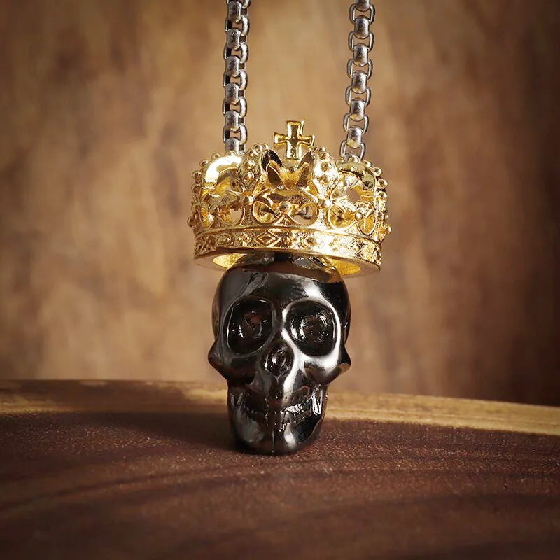 Gothic Wings Grim Reaper Pendant Half Body Skull Necklace Biker Punk Rock Jewelry Halloween Gift