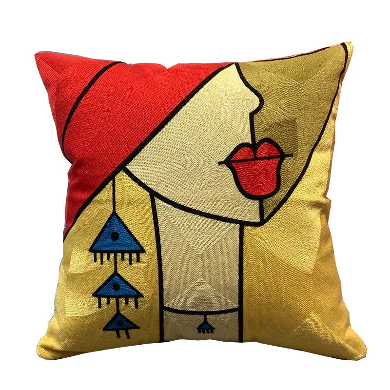 Drop Ship Cotton Canvas Embroidery Pillow Cover Abstract Cushion Cover Home Decor Cushion Decorative Pillow Case Pillow Sham