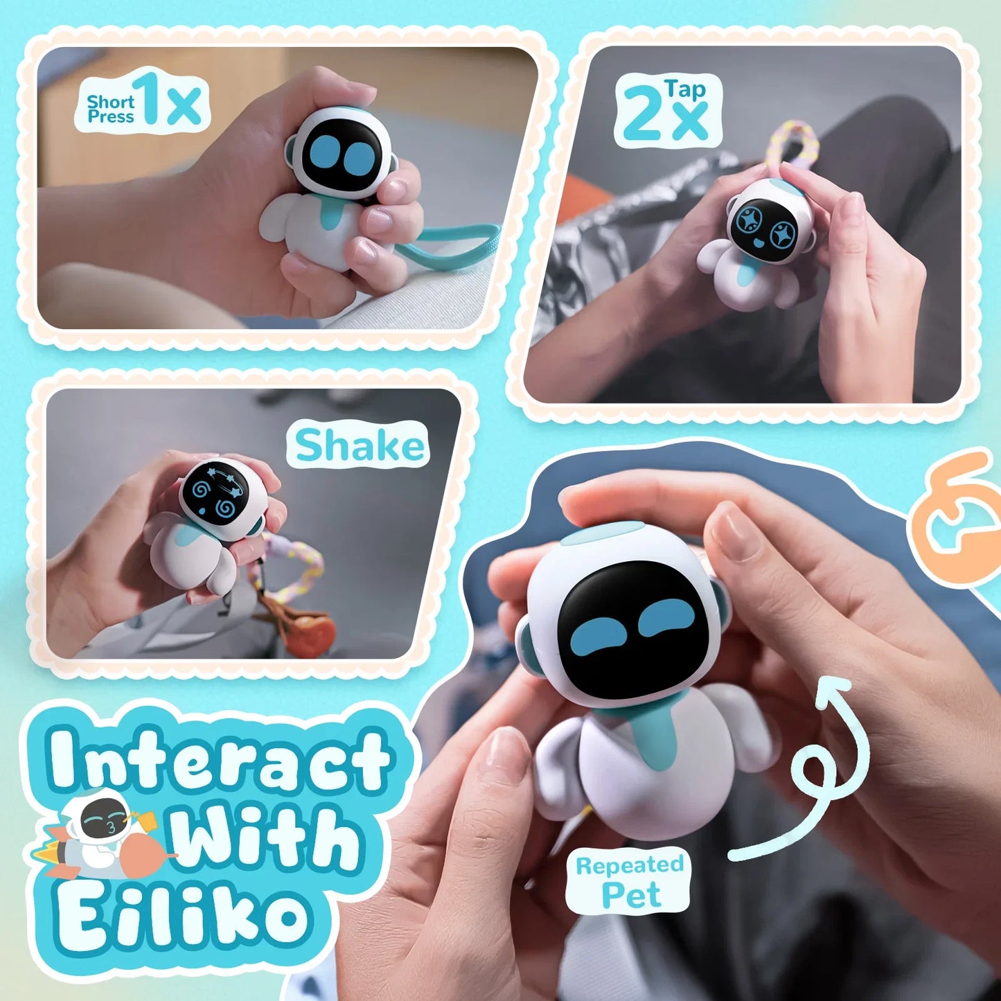 Eiliko Aquamarine – Tiny AI Charm Robot with Voice Chat, Emotional Responses, Themed Body Swap, Outfit-Matching, Perfect Companion for Couples, Best Friends & Kids