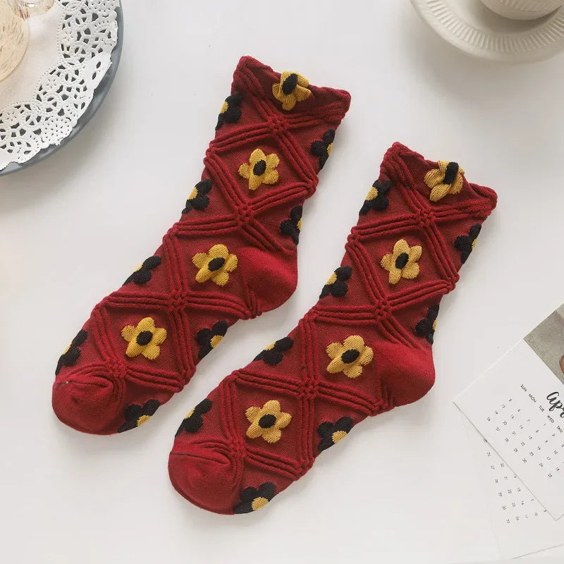 New Women Socks Korean Style Flower Trend Casual Cotton Socks Girls Frilly Ruffle Cute Sweet Breathable Kawaii Crew Socks Girls