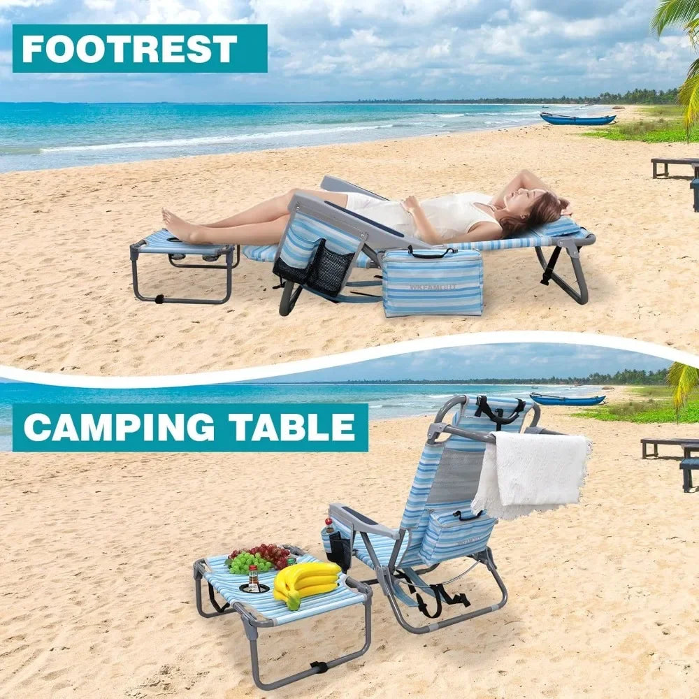 Backpack Folding Beach Chairs Set of 2 for Adults Heavy Duty 350Ibs with Camping Table Portable Lay Flat Beach Chair