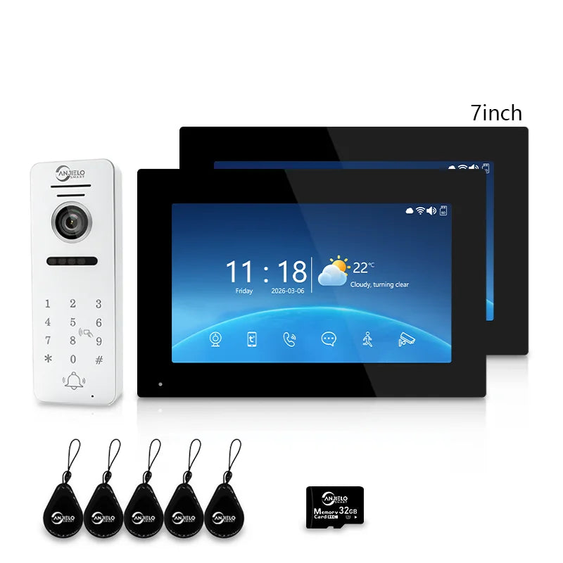 ANJIELO 4‑Wire Tuya Smart Video Door Phone Intercom System PIR Motion Detect Two‑Way Audio Password Unlock Home Villa Security