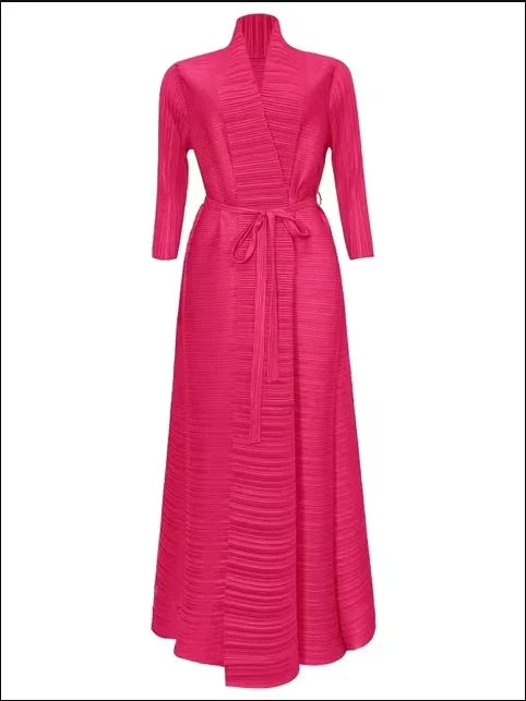 Miyake Pleated abaya with Turn-down Collar, Long Sleeve, Vintage Printed Design, Plus Size