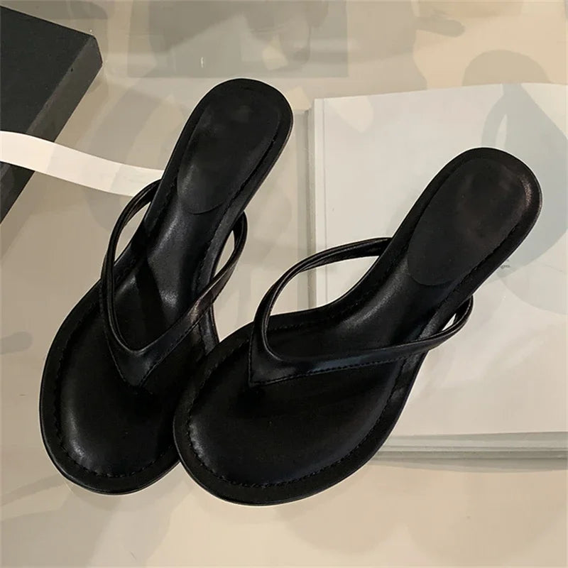 Eilyken Summer Fashion Thin Low Heels Slippers Women Round Clip Toe Beach Casual Sandals Flip Flops Shoes Zapatos De Mujer
