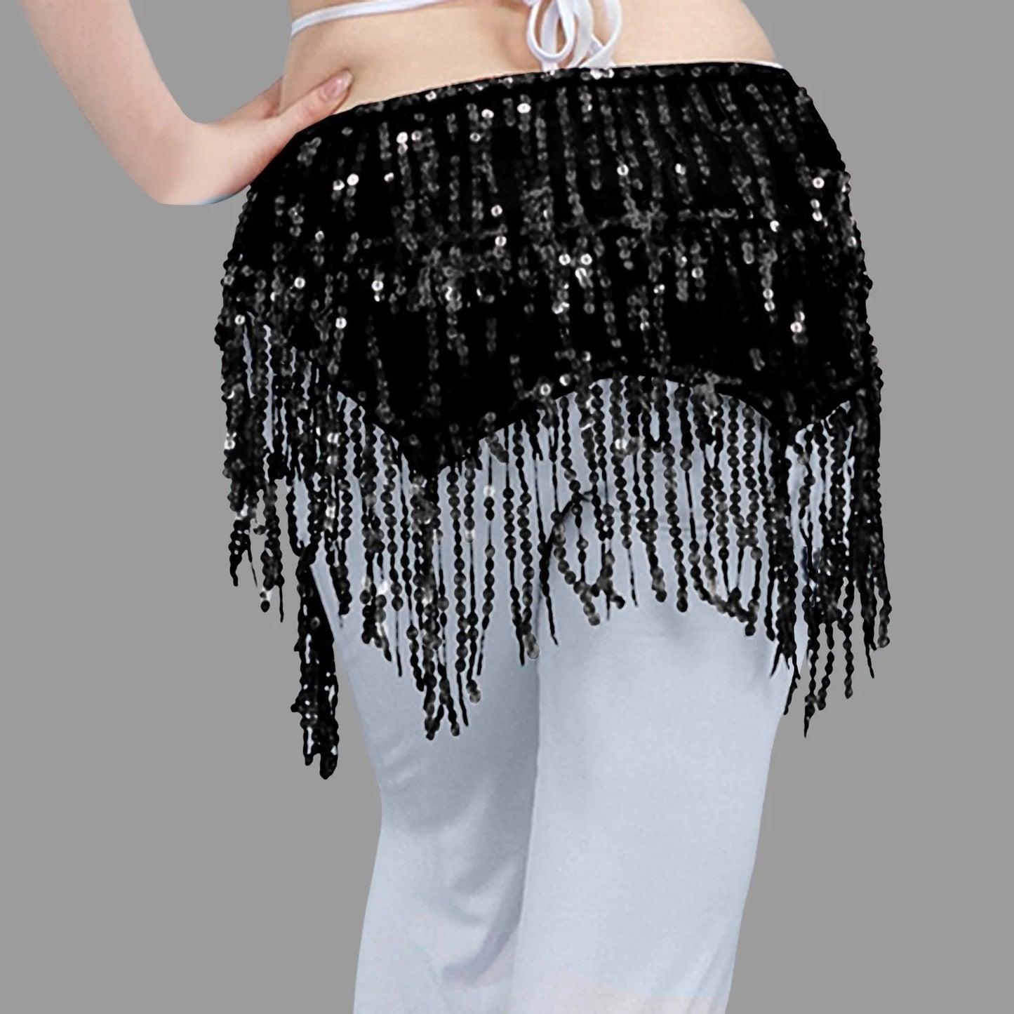 Belly Dance Skirts for Women Midi Length Women Belly Dance Training Waist Chain Short Wrap Hip Skirt With Sequin Fringe Skirts