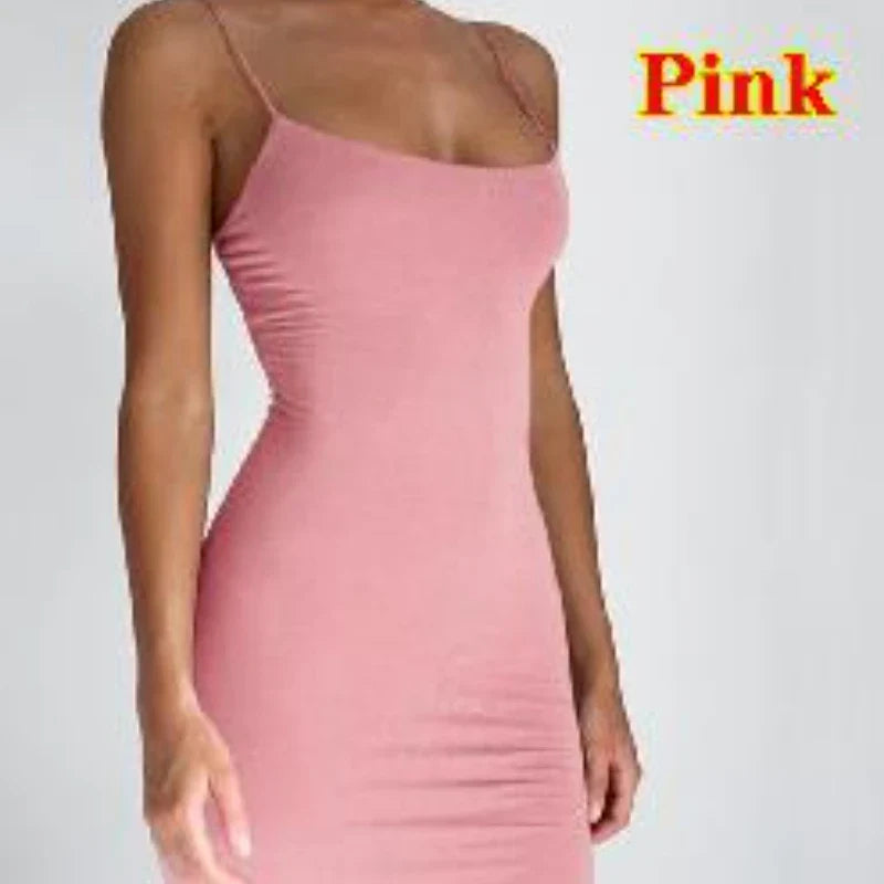 Summer Spaghetti Strap Mini Dress 2025 Women Sexy Bodycon Club Party Dresses Short Female Camisole Solid Black Sheath Sundress