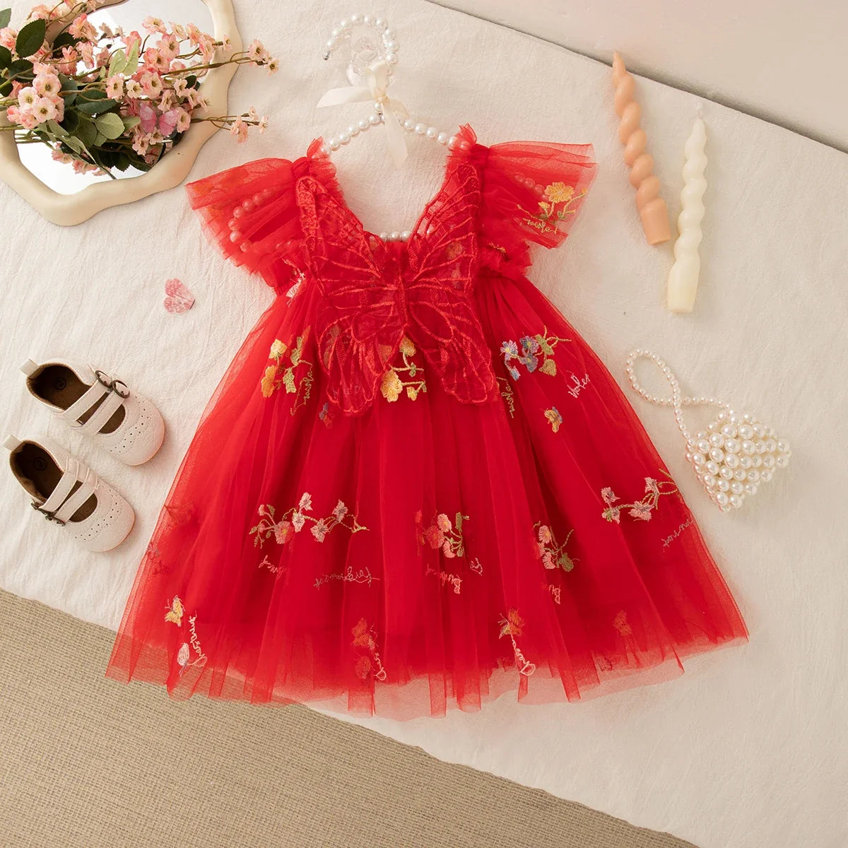 Girls' Dress Summer Lace Floral Print Cute Princess Baby Girl Dress Adorable Wedding Flower Girl Outfit