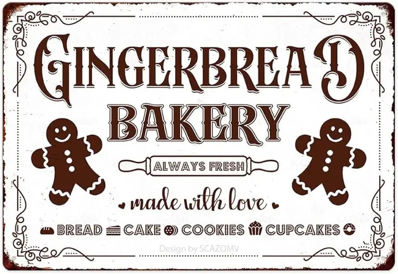 Christmas themed winter gingerbread bakery metal logo retro home kitchen coffee shop wall decoration