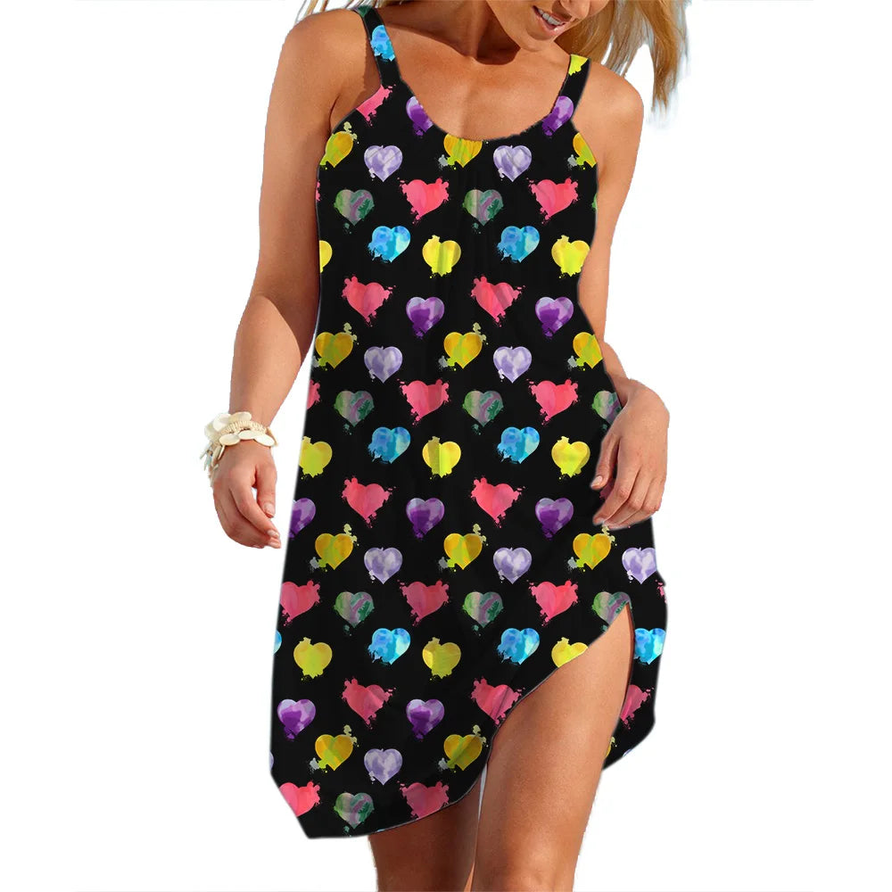 Women's Slip Dress Heart Shape Casual Beach Clothes Summer Woman  Seaside Skirt Streetwear Lady Soft Dresses Sleevesless Tops