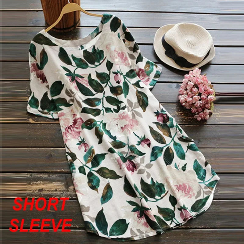 2023 New Women Loose Floral Print Dress Ladies Mini Dress Summer Casual Party Dresses Long Sleeve Dress Plus Size