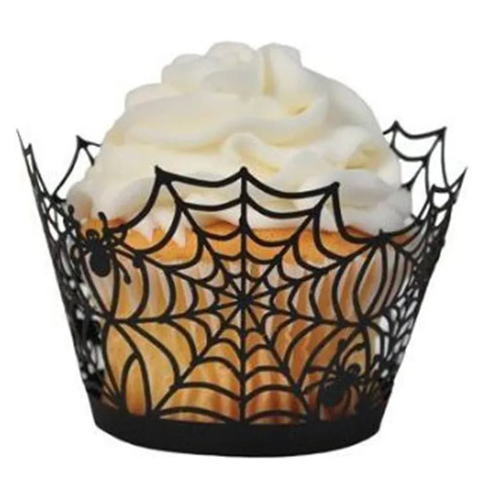 12pcs Halloween Black Bat Cupcake Wrappers Cupcake Liners Ghost Halloween Cupcake Decorations Halloween Themed Party Supplies