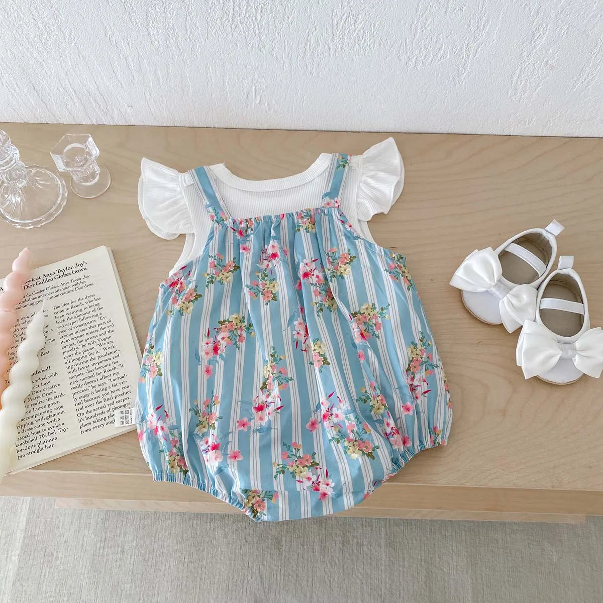 2PCS Newborn Clothes Baby Girls Bodysuit Flutter Sleeves Tops with Bodysuit Baby Romper Sets 0-24 Months