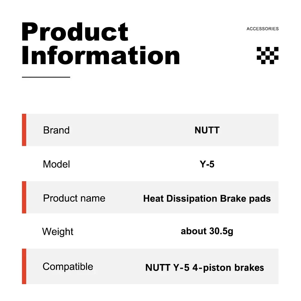 NUTT 4 Piston Y-5 Brake Pad Ceramics Heat Dissipation Cooling Disc Brake For Electric E-Bike Scooter Hydraulic Caliper