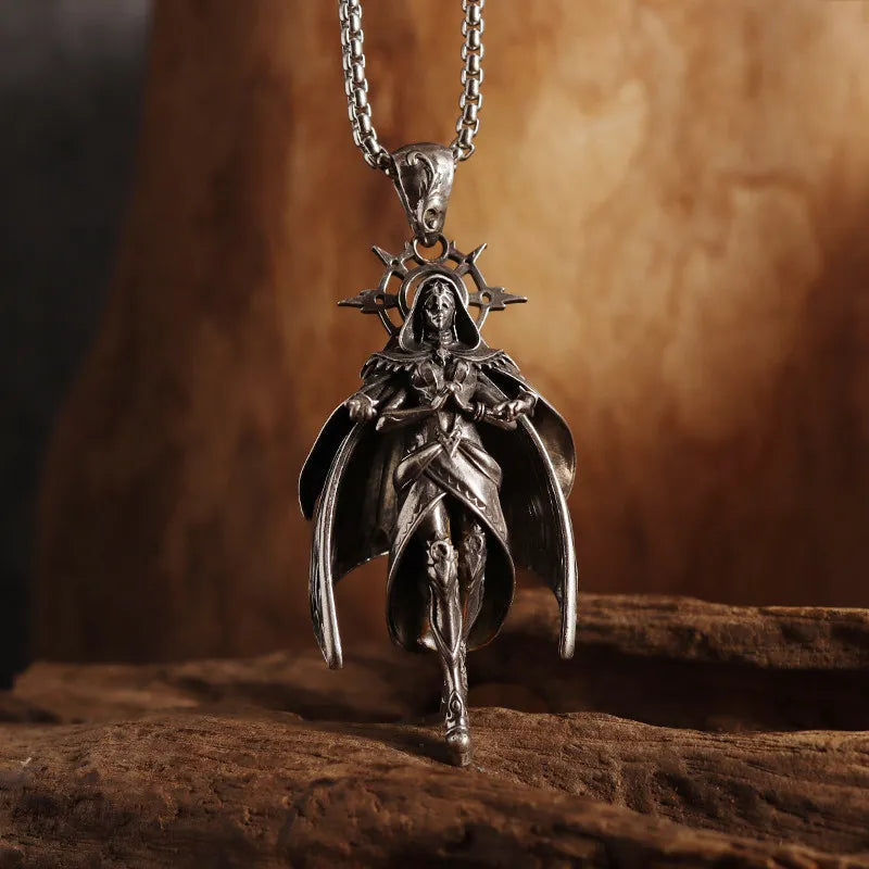 Gothic Wings Grim Reaper Pendant Half Body Skull Necklace Biker Punk Rock Jewelry Halloween Gift
