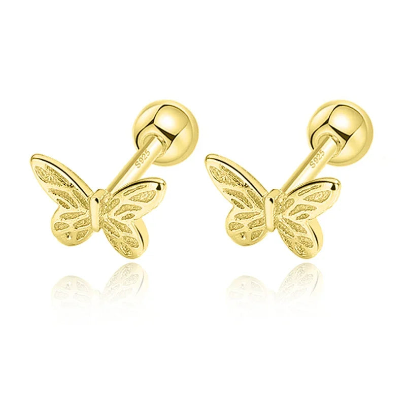 TrustDavis Real 925 Sterling Silver Fashion Sweet INS Butterfly Bear Screw Stud Earrings For Daughter Girls Fine Jewelry DG0013