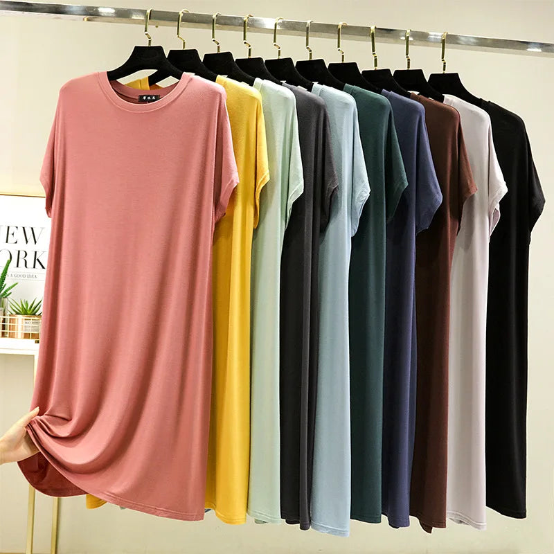 Summer Women's dress Causal Basic T shirt dresses O-Neck Short sleeves Modal A-Line sundress Simple plus size