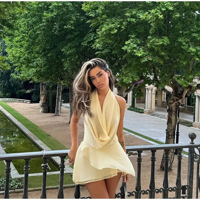 Elegant Layer Ruffles Hem Mini Dresses Chic Loose O Neck Lantern Sleeve Button A-line Cake Dress New Ladies High Street Vestidos