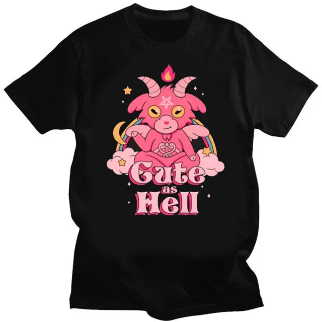 Kawaii Pastel Goth Cute Creepy Black Cat Tshirt Women Summer XS-4XL Tops Creative Pattern Personalized Street Tee Y2k