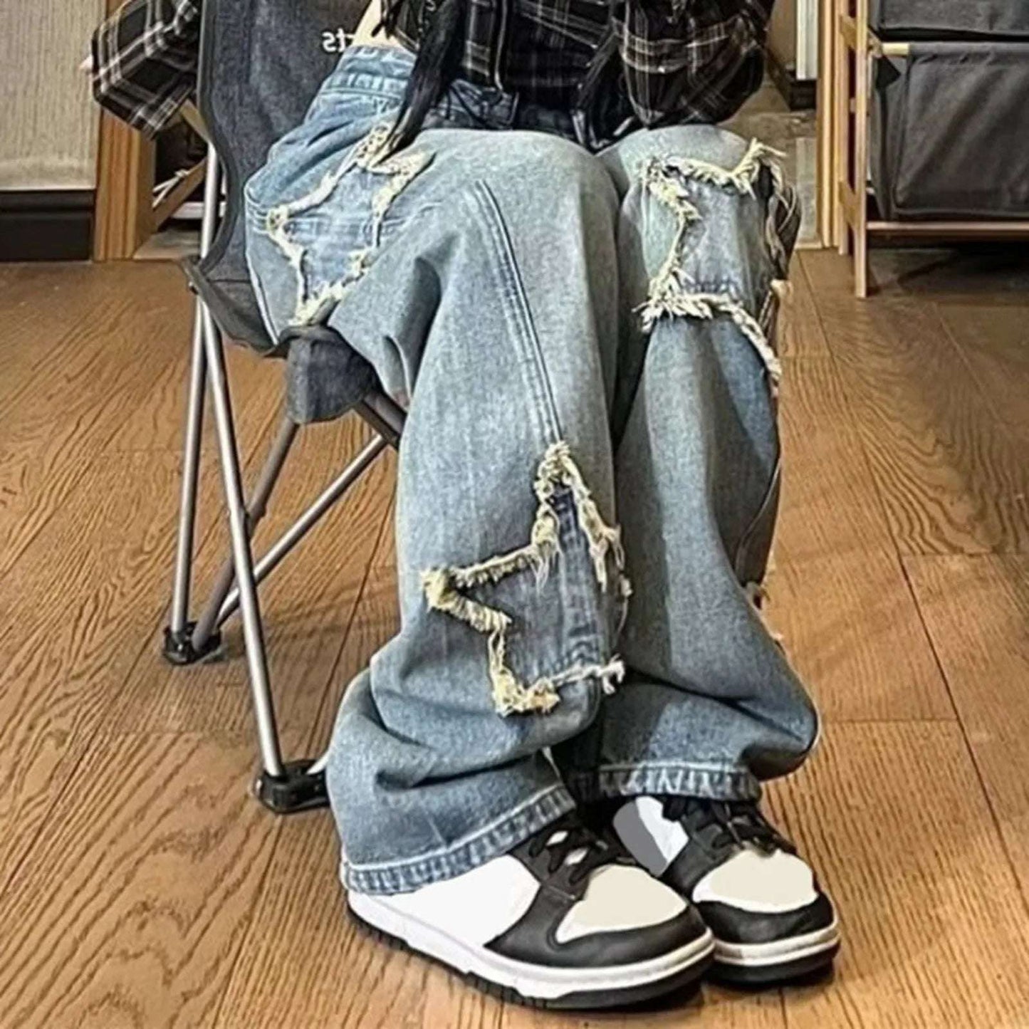 Star Y2k Baggy Wide Leg Jeans Women Vintage Streetwear Washed Denim Pants Grunge Basic Slouchy Blue Trousers Femme Autumn Jeans