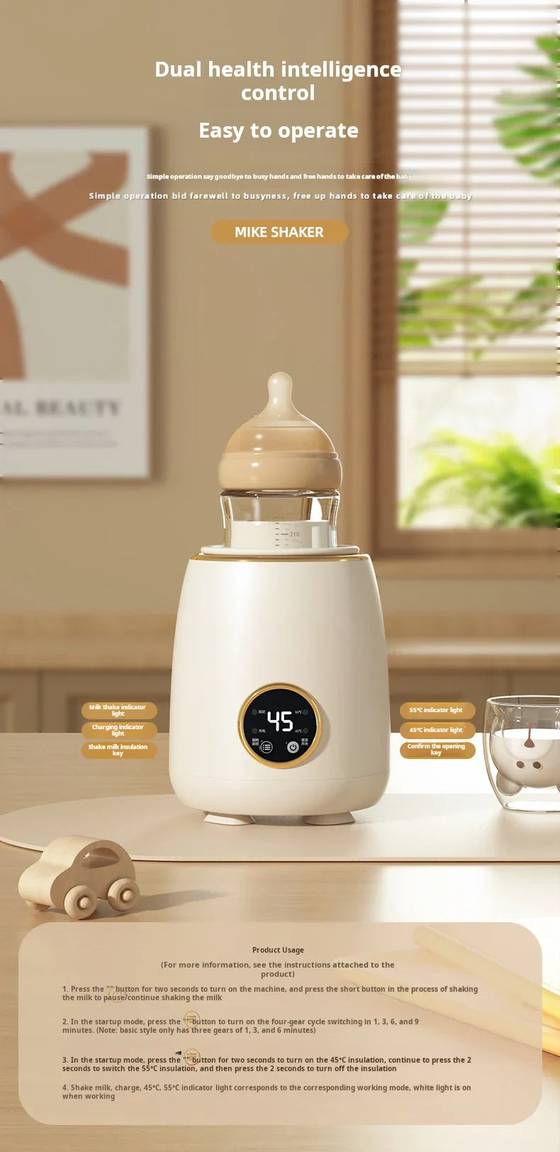 Bottle shaker outdoor baby milk powder warmer usb rechargeable multifunctional electric shaker milk warmer constant temperature