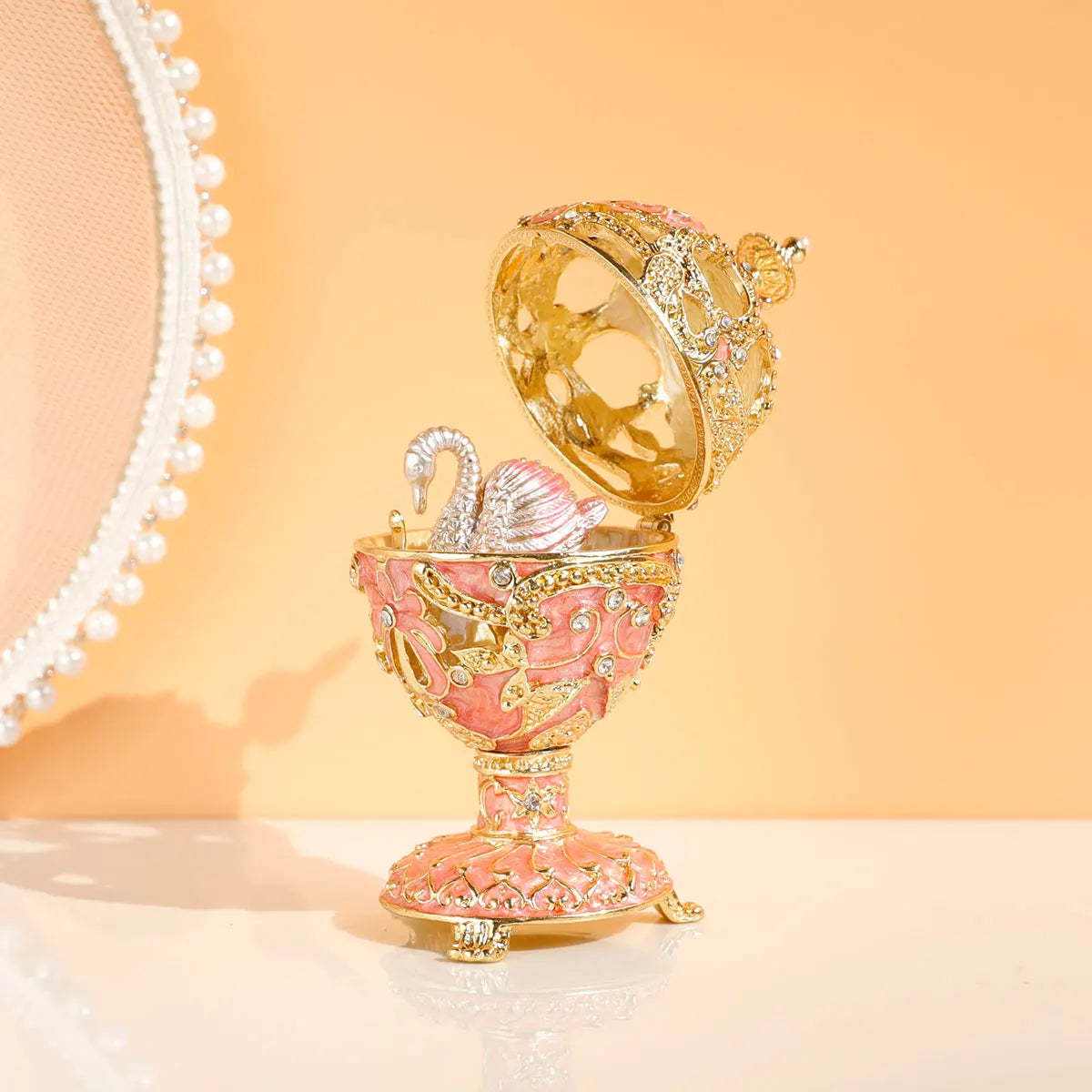 Faberge Egg Style Hand Painted Decorative Trinket Box with Hinged, Classic Ornaments Home Decor, Unique Easter Day Gift