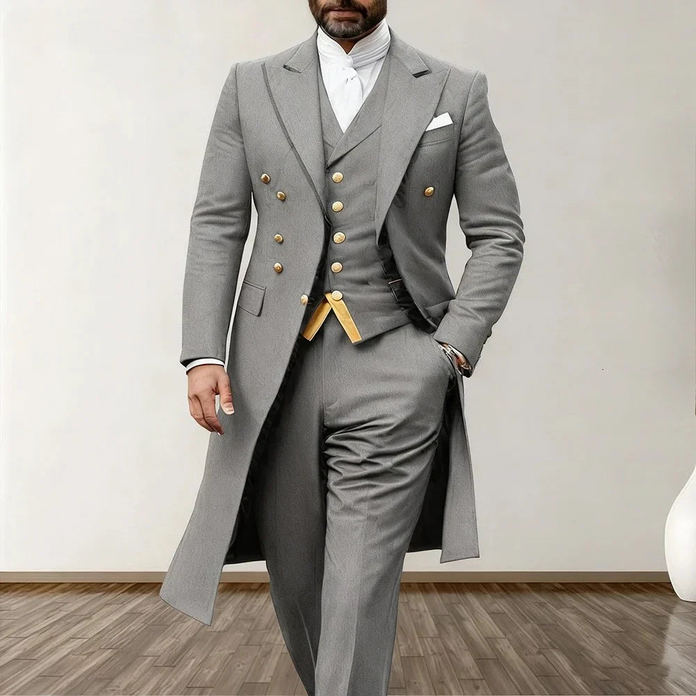 Blue Men Wedding Suits 3 Piece Long Blazer Vest Pants Satin One Button Tuxedo Formal Work Wear Prom suits XS-5XL