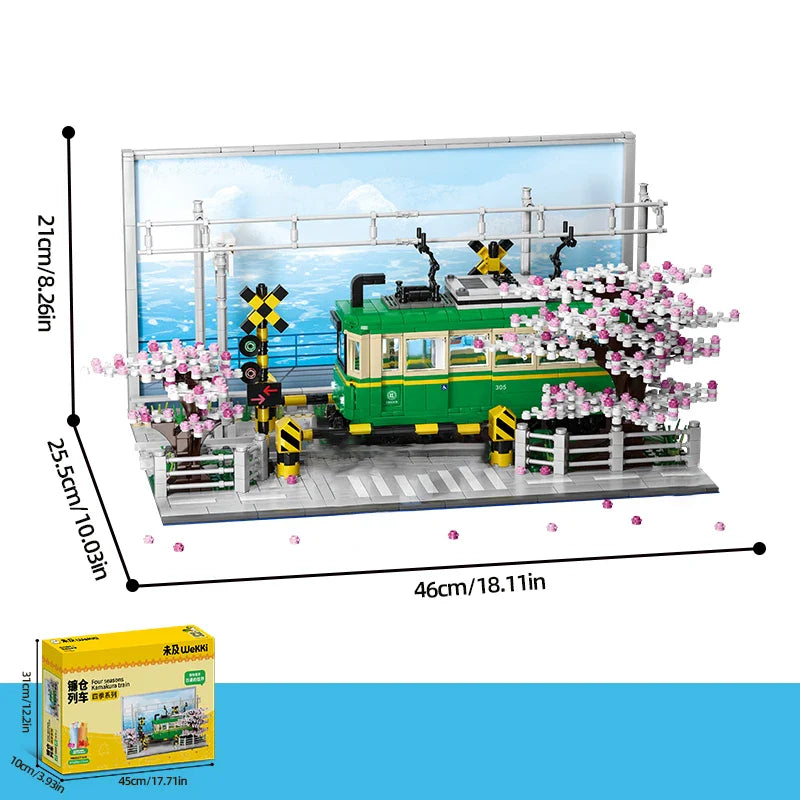 1921PCS Kamakura Train Building Blocks Japanese Street View Classic Anime Scene Model Bricks Set With Mini Figures Kids Toy Gift