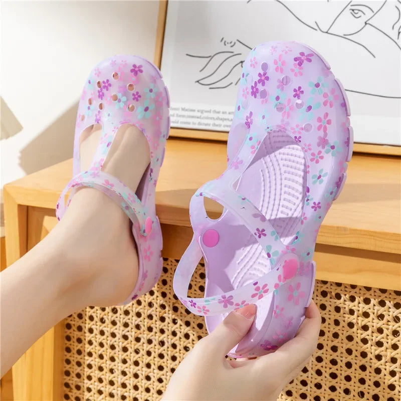 Summer New Women's Sandals Non Slip Soft Soled Jelly Sandals Daily Slip-on Clogs Casual Shoes Fashion Printing Beach Sandals