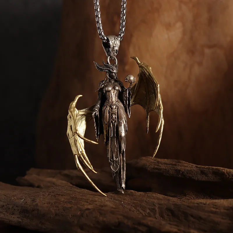 Gothic Wings Grim Reaper Pendant Half Body Skull Necklace Biker Punk Rock Jewelry Halloween Gift
