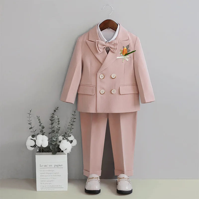 Boys Light Blue Sophisticated Double Breasted 2 Piece Suit Jacket Trousers.