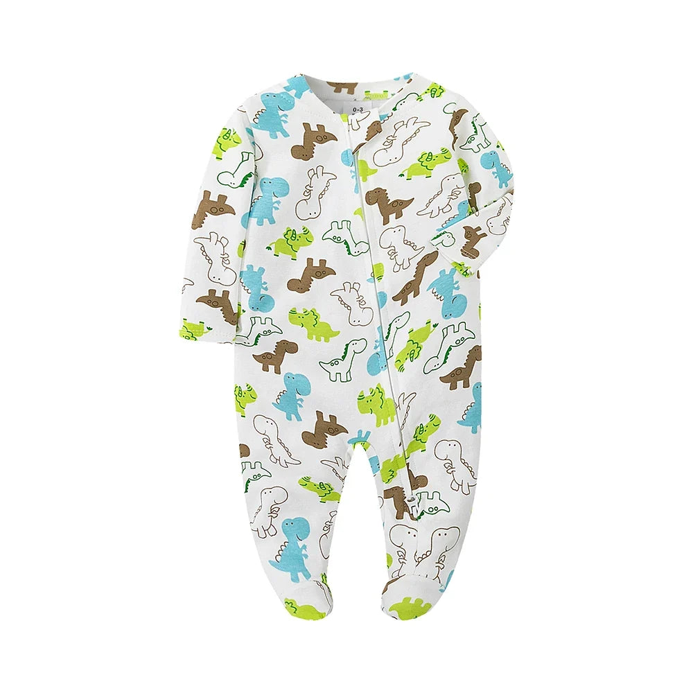 Unisex Newborn Baby Footed Pajamas Long Sleeve Zipper Romper Cotton Jumpsuit Solid White 0-12 Months Fashion Baby Clothes