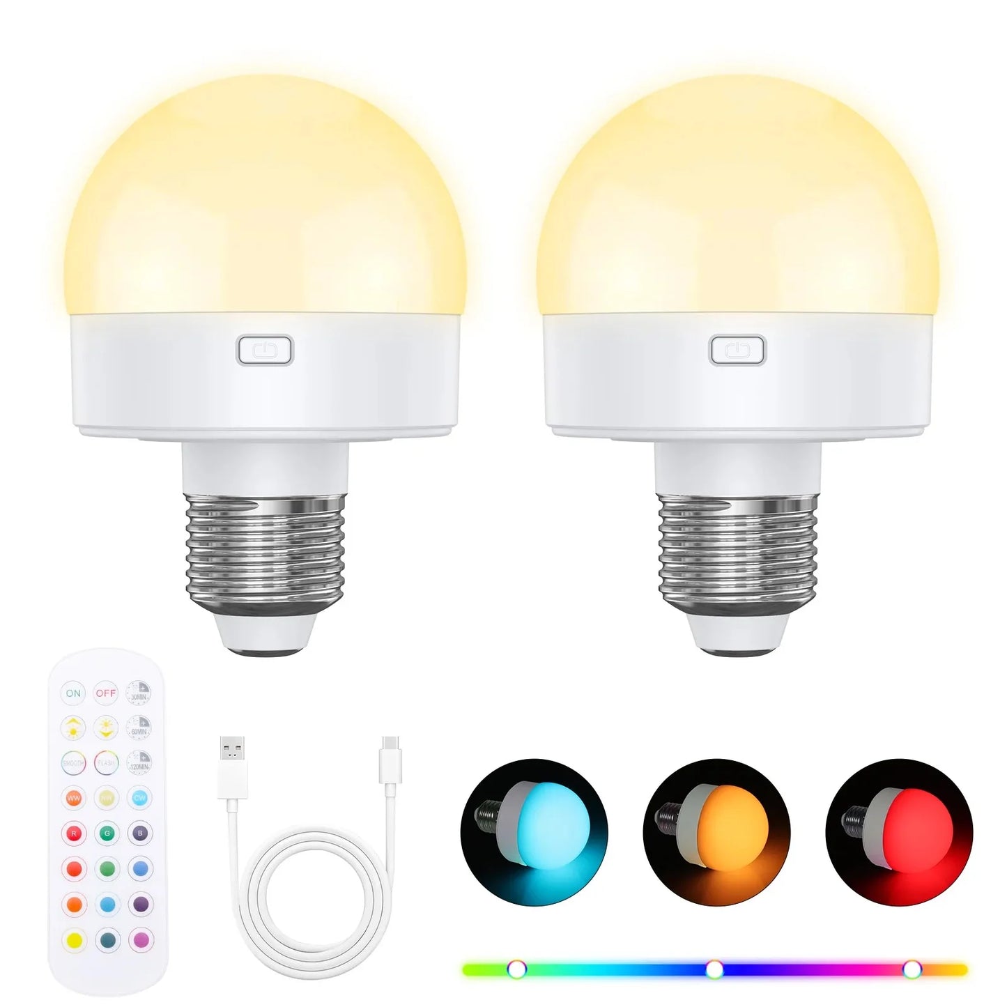 LED Night Light Rechargeable Light Bulbs 5V USB E27/E26 LED Lamp RGB Stand Light Night Lights Remote Control Lighting Home Decor