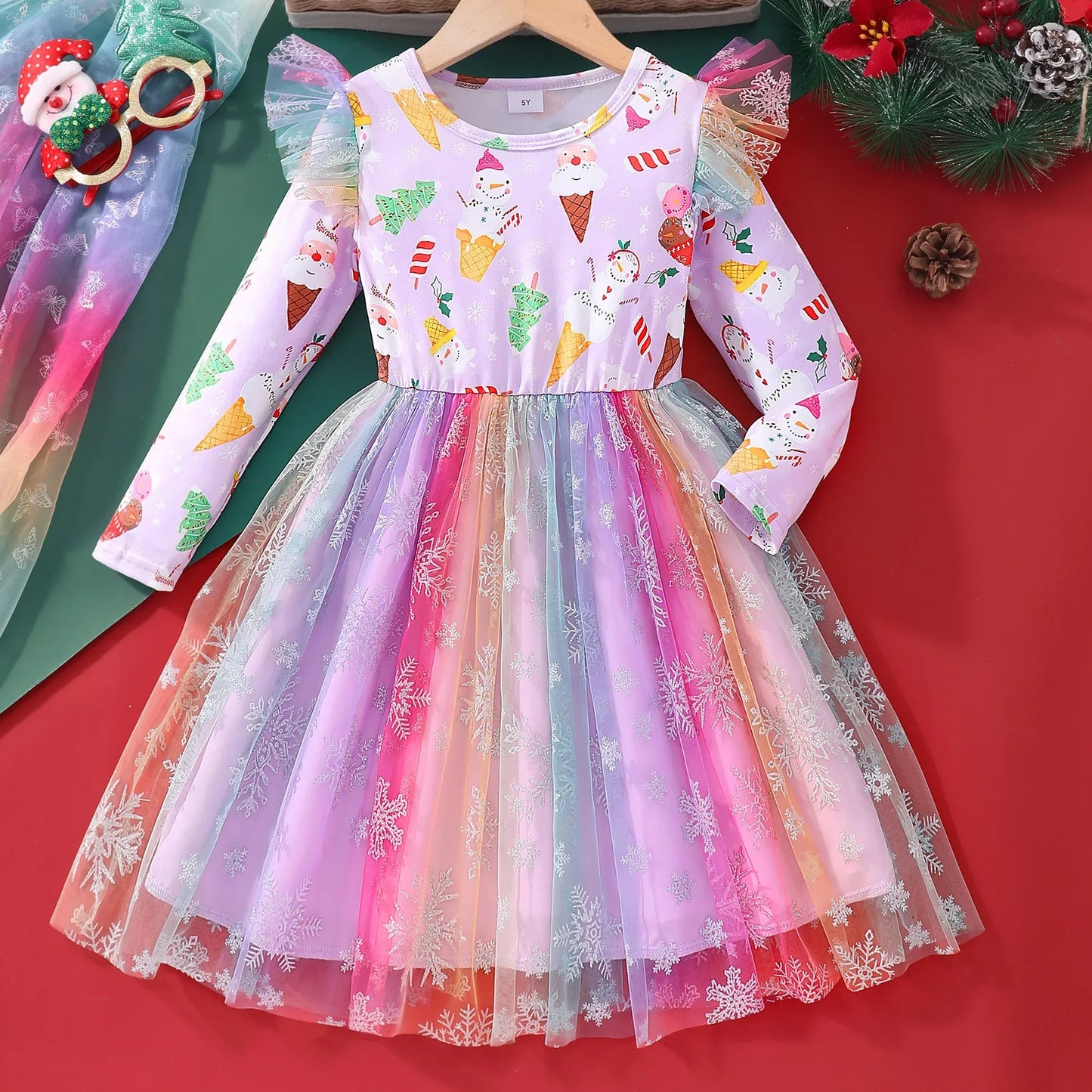 Kids Girl Outfit Long Sleeve Winter Baby Girls Christmas Clothes Snowman Santa Claus Children Dresses 2 3 4 5 6 7 Yrs